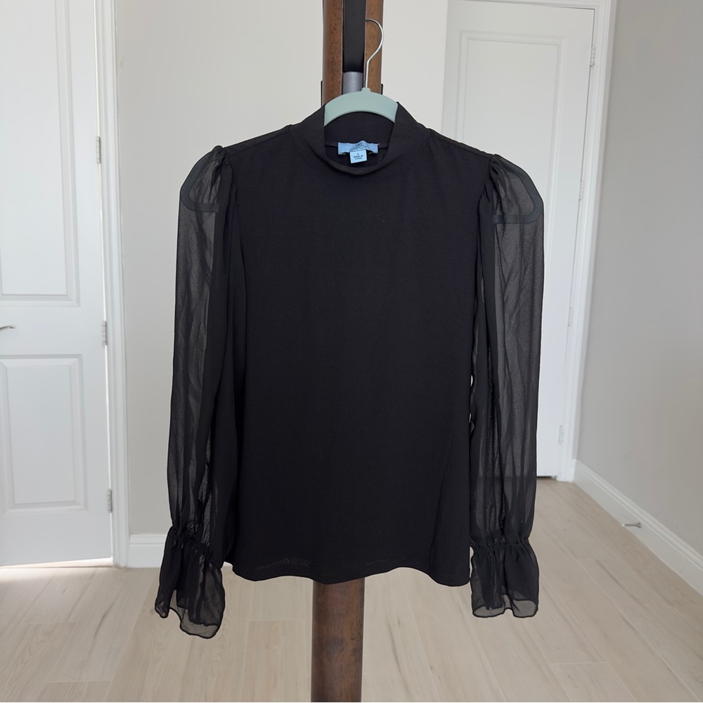 CeCe Elegant Black Sheer Sleeve Top